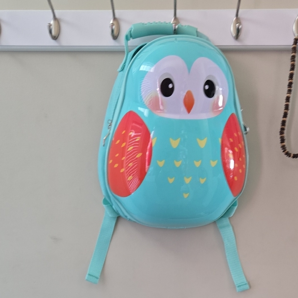 $15 EUC HEYS Light Blue and Red Owl Mini Backpack